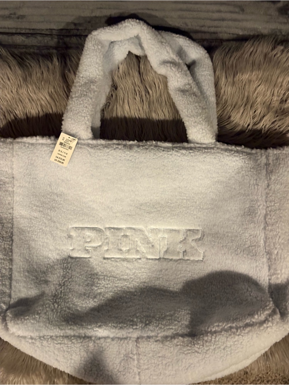 PINK Victoria's Secret Plush Sherpa Tote Bag in Light Blue